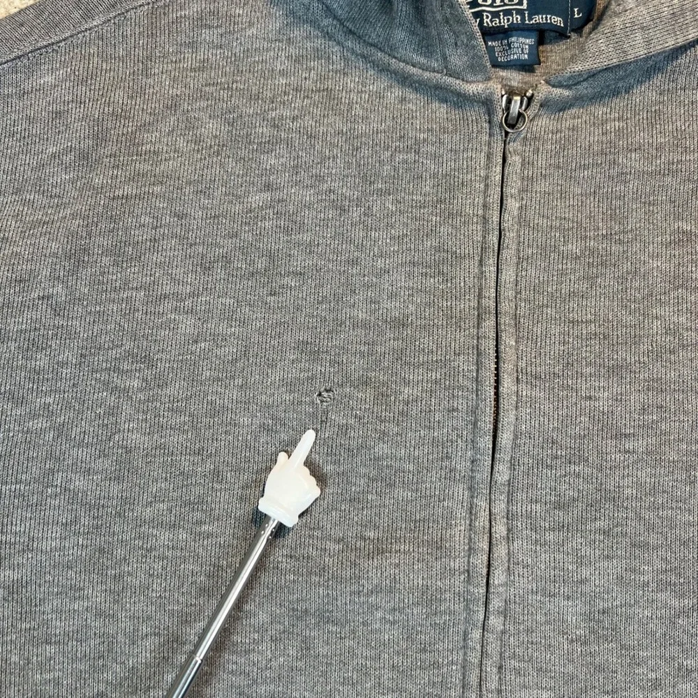 Vintage Polo Ralph‎ Lauren Mens Full Zip Hoodie Gray Pony Size Large
